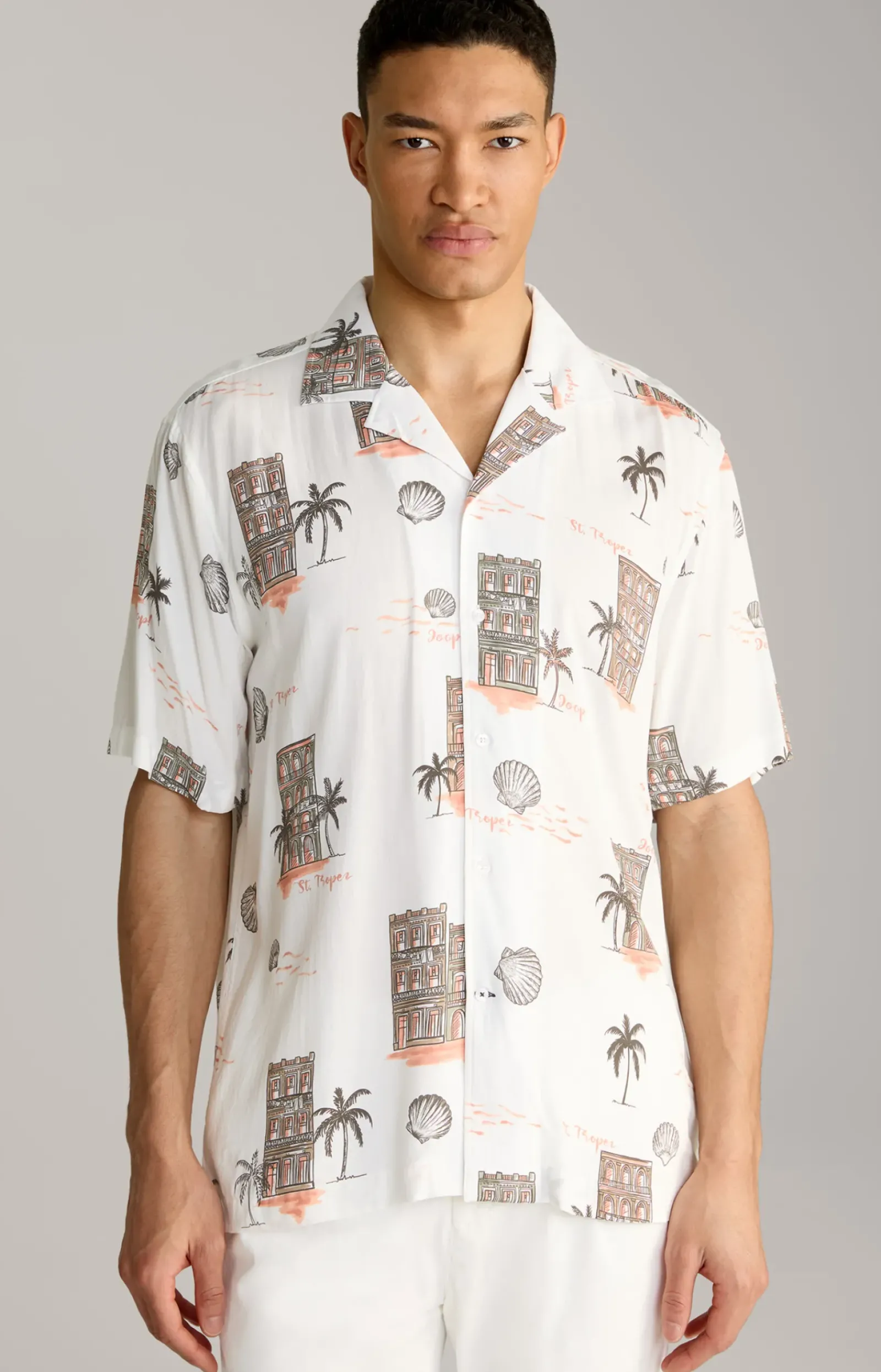 JOOP! Hemden|Bekleidung>Viskose-Hemd Kawai in Offwhite/Braun/Rot gemustert